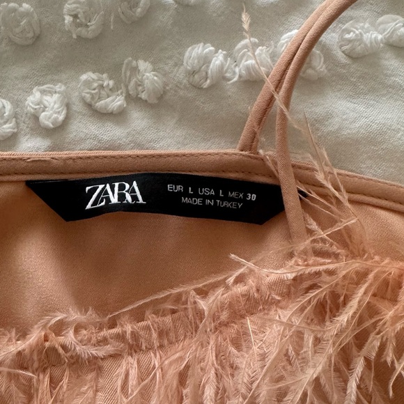 Zara Baby Pink Feather Faux Silk Tank Top - Picture 3 of 6
